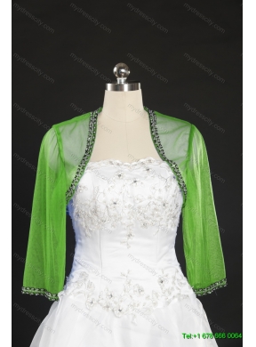 2014 Royal Blue Long Sleeves Green Wraps with Beading