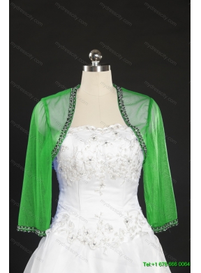 2014 Royal Blue Long Sleeves Green Wraps with Beading