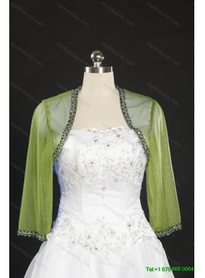 Elegant Olive Green Long Sleeves 2014 Wraps with Beading