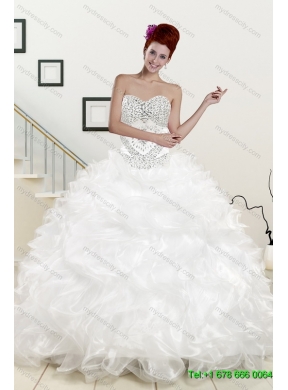 2015 Ruffles and Beading White Sweet 16 Dresses and Red Short Dama Dresses and Ruffles White Little Girl Dress