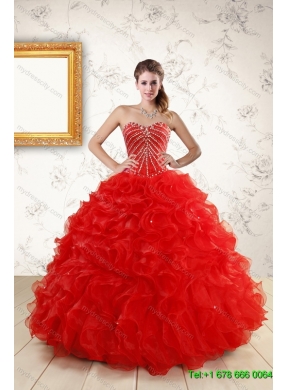 2015 Ruffled Red Quinceanera Dress and Baby Pink Strapless Prom Dresses and Halter Top Beaded Little Girl Dress