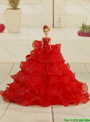 Popular Beading and Ruffles Red Princesita Dress for 2015