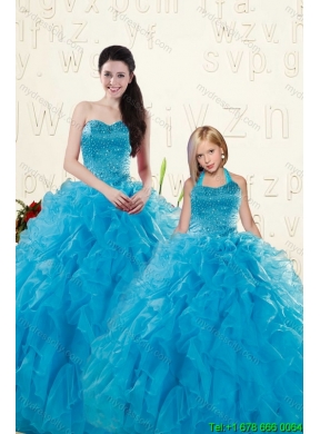 Romantic Blue Ball Gown Sequins and Ruffles Princesita Dress