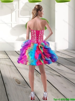 Beautiful Beading and Ruffles Organza 2015 Prom Dress in Multi Color