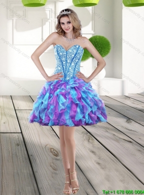 Aqua Blue High Low 2015 Detachable Prom Skirts with Beading and Ruffles