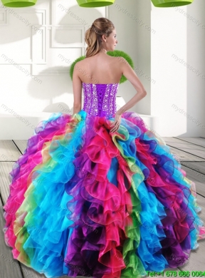 2015 Fashionable Beading and Ruffles Sweetheart Quinceanera Dresses in Multi Color