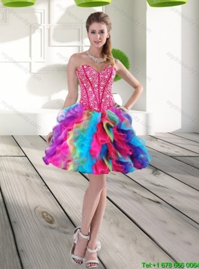 2015 Fashionable Beading and Ruffles Sweetheart Quinceanera Dresses in Multi Color