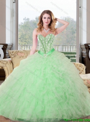 2015 Fashionable Beading and Ruffles Sweetheart Quinceanera Gown in Apple Green