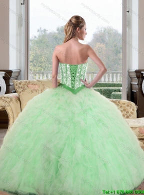 2015 Fashionable Beading and Ruffles Sweetheart Quinceanera Gown in Apple Green