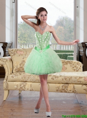 2015 Fashionable Beading and Ruffles Sweetheart Quinceanera Gown in Apple Green