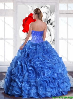 2015 Modest Ball Gown Quinceanera Dresses with Beading and Ruffles