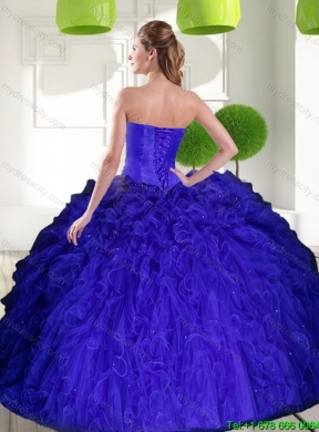 Gorgeous Peacock Blue Sweetheart Beading Ball Gown Quinceanera Dress with Ruffles