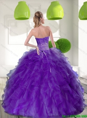 New Style Beading and Ruffles Sweetheart 2015 Quinceanera Dresses in Purple