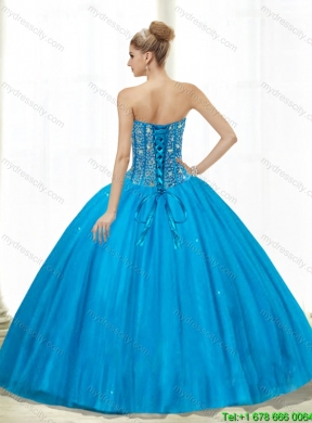 2015 Cheap Sweetheart Ball Gown Beading Quinceanera Dresses in Teal