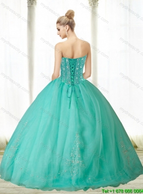 2015 Fashionable Beading and Appliques Turquoise Sweetheart Quinceanera Dresses