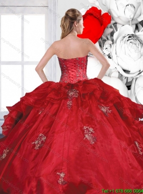 2015 Modest Sweetheart Beading and Ruffles Quinceanera Gown with Appliques