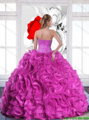 2015 Modest Sweetheart Quinceanera Dresses with Beading and Ruffles