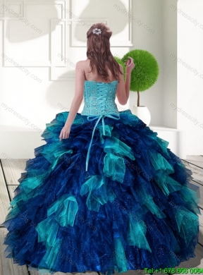 2015 Unique Multi Color Sweet 15 Dress with Beading and Ruffles