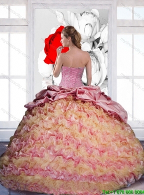 Latest Pick Ups and Ruffles Sweetheart 2015 Quinceanera Dresses in Multi Color