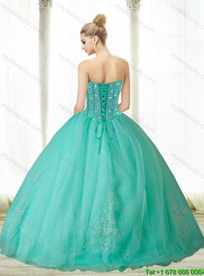 Popular Beading and Appliques Turquoise Sweetheart Quinceanera Dresses for 2015