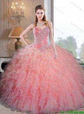 Wonderful Baby Pink Organza Quinceanera Dresses with Beading and Ruffles