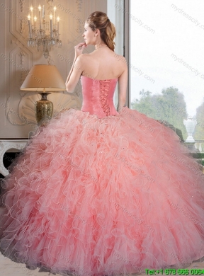 Wonderful Baby Pink Organza Quinceanera Dresses with Beading and Ruffles