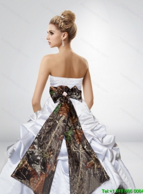 2015 Popular A Line Camo Wedding Dresses with Bowknot and Side Zipper