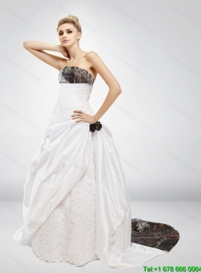 2015 Fashionable Strapless Hand Made Flower Camo Wedding Dresses in Multi Color