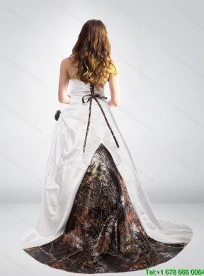 2015 Fashionable Strapless Hand Made Flower Camo Wedding Dresses in Multi Color