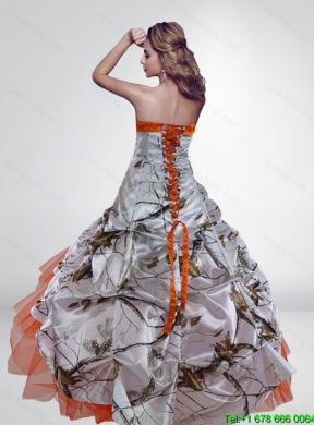 2015 Popular A Line Strapless Camo Wedding Dresses with Brush Train