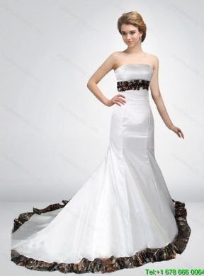 2015 Wonderful Mermaid Strapless Camo Wedding Dresses in Court Train