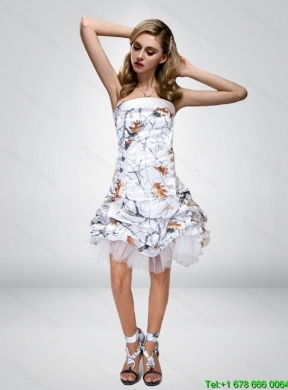 2015 Spring Short Strapless Knee Length Camo Prom Dresses