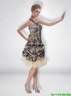 Sexy 2015 Short Halter Top Camo Prom Cheap Dresses with Knee Length