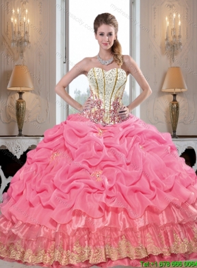 Affordable Beaded 2015 Quinceanera Dresses with Appliques and Pick Ups