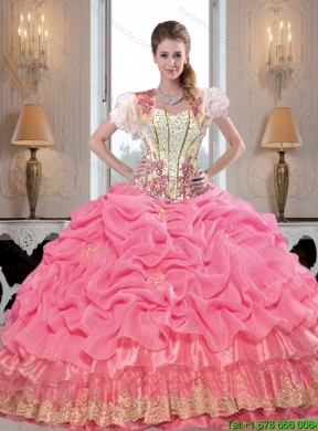 Affordable Beaded 2015 Quinceanera Dresses with Appliques and Pick Ups