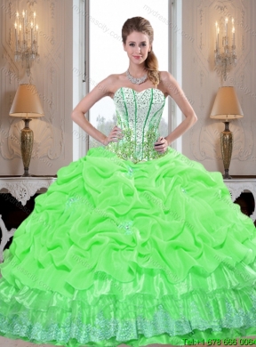 Artistic 2015 Quinceanera Dresses with Appliques and Pick Ups in Spring Green