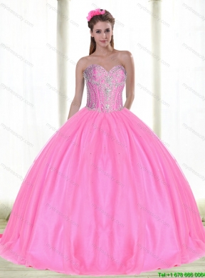 Discount Ball Gown Pink 2015 Quinceanera Dresses with Beading