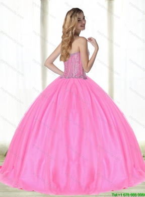 Discount Ball Gown Pink 2015 Quinceanera Dresses with Beading