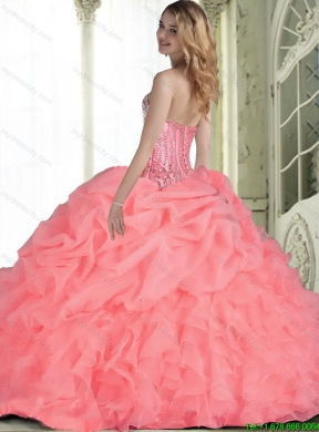 Elegant 2015 Quinceanera Dresses with Beading in Watermelon