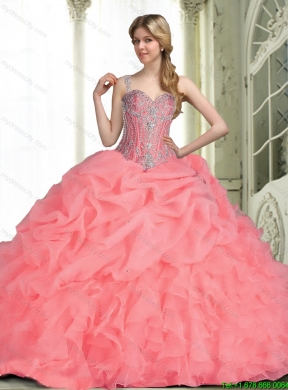 Elegant 2015 Quinceanera Dresses with Beading in Watermelon