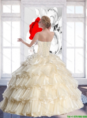 Gorgeous Champagne Sweetheart 2015 Quinceanera Dresses with Beading and Ruffled Layers