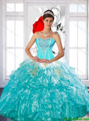 Luxurious 2015 Quinceanera Dress with Ruffled Layers and Appliques