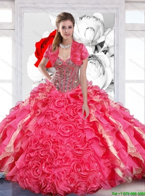 Sturning Beaded Sweetheart 2015 Quinceanera Dress with Hand Made Flowers