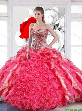 Sturning Beaded Sweetheart 2015 Quinceanera Dress with Hand Made Flowers