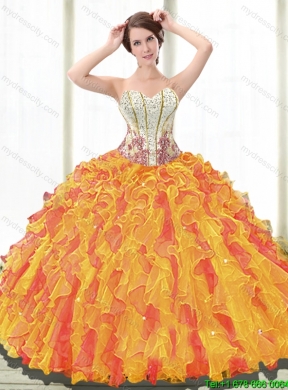 Sturning Beaded Sweetheart 2015 Quinceanera Dresses with Ruffles