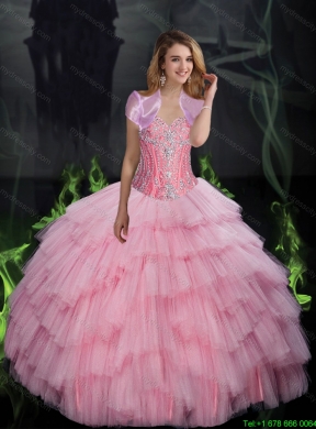 2015 Brand New Ball Gown Quinceanera Dresses with Beading in Baby Pink