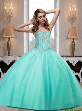 2015 Discount Sweetheart Detachable Quinceanera Dresses with Beading in Turquoise