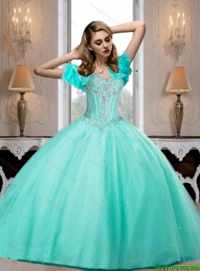 2015 Discount Sweetheart Detachable Quinceanera Dresses with Beading in Turquoise