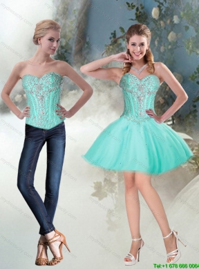 2015 Discount Sweetheart Detachable Quinceanera Dresses with Beading in Turquoise