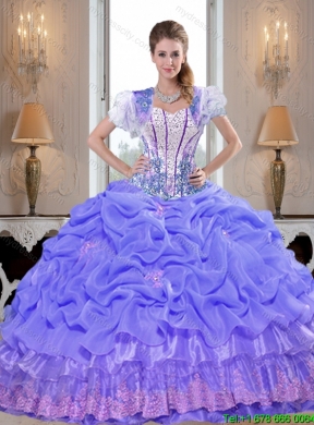 2015 Modest Beaded Quinceanera Dresses with Appliques in Lavender